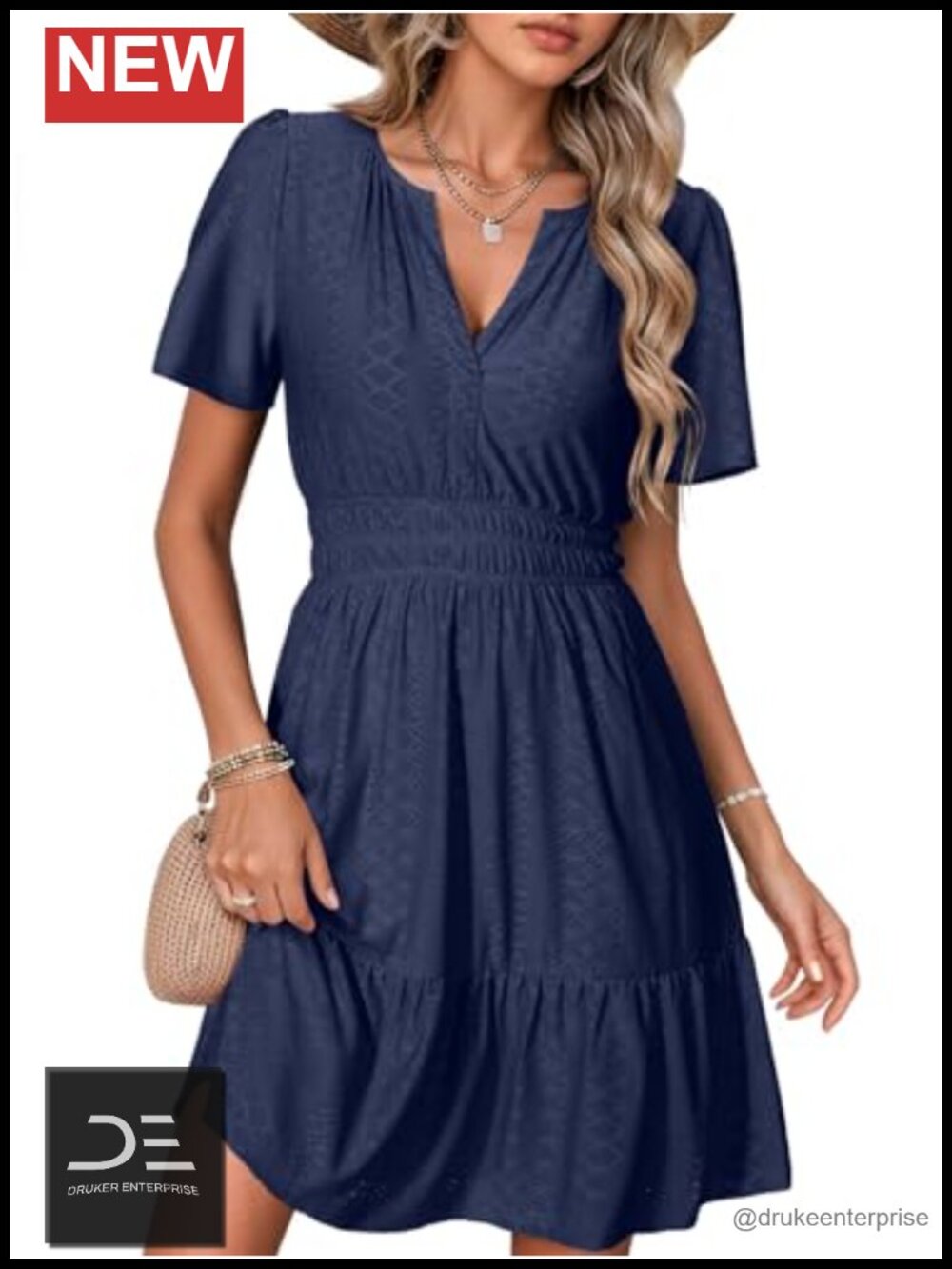 Womens Eyelet Mini Dress Short Sleeve A Line Sun Dress with Pockets